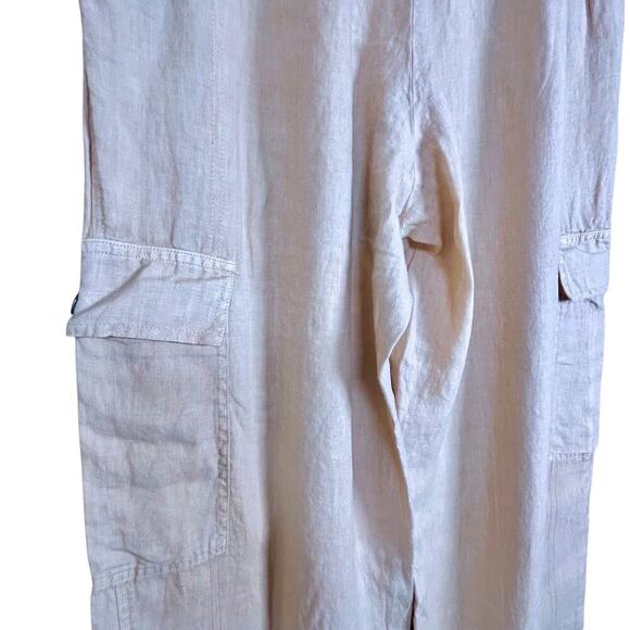 NWOT 100% LINEN BOHO CHIC Neutral Wide Leg Preppy Cargo Pockets Pants MEDIUM - Picture 4 of 12
